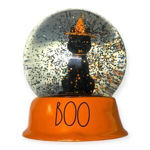 RAE DUNN Orange BOO Black Cat Snow Globe HALLOWEEN 2021 5” NEW RARE
